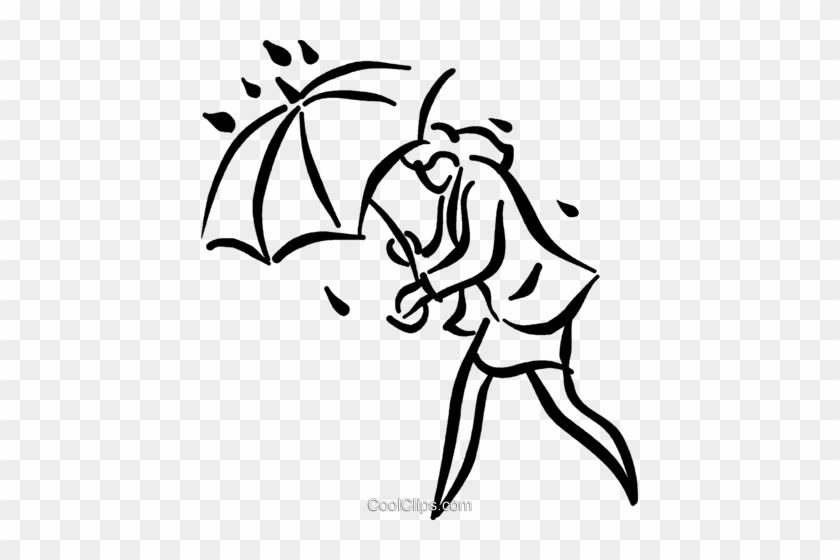 Woman Caught In The Rain Royalty Free Vector Clip Art - Cartoon #1142835