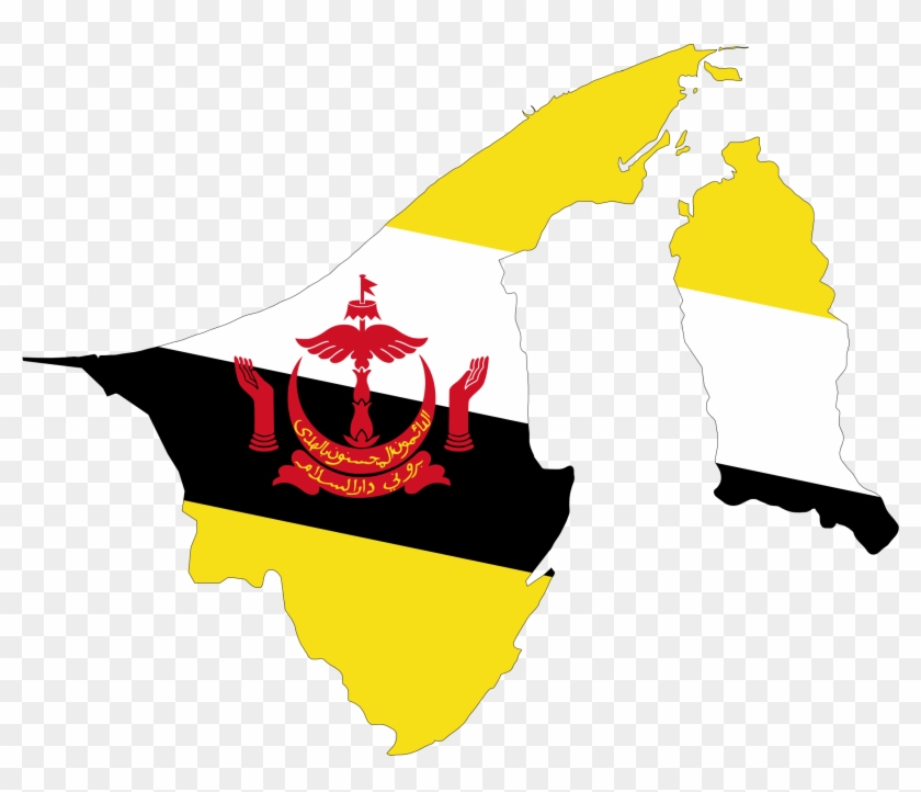 Map Flag With Stroke - Brunei Flag #1143223
