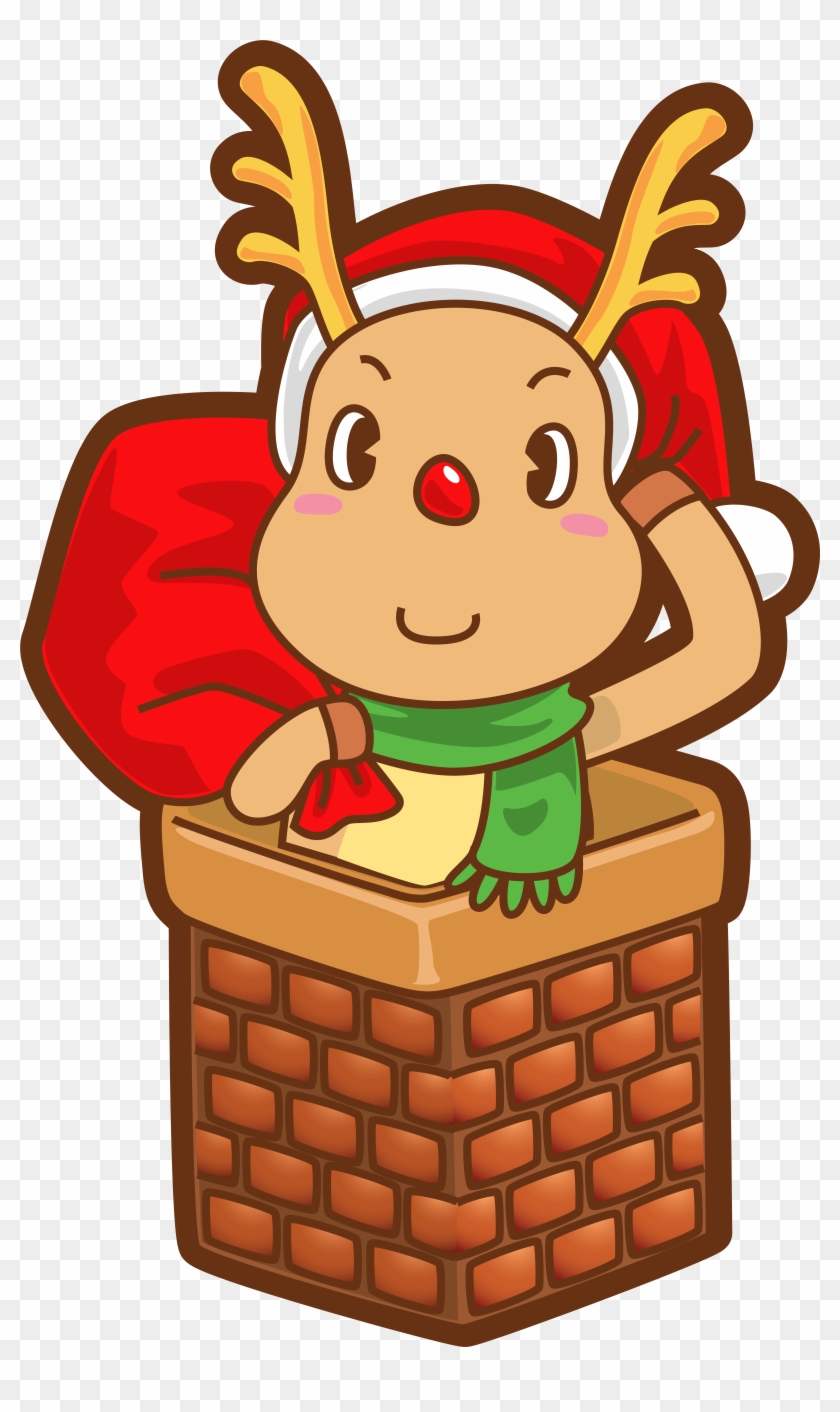 Christmas Rudolph In Chimney Transparent Png Clip Art - Christmas Chimney Png #189797