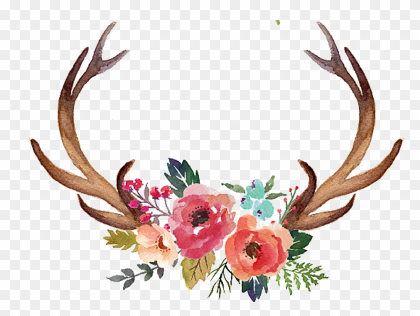 Deer Antler Flower Moose Clip Art - Antlers With Flowers Clipart #190704