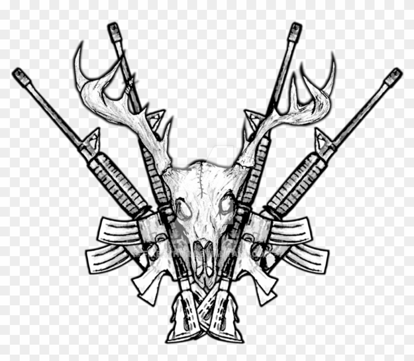 Deer Skull Rifles Crossed By Fixedthor Deer Skull Rifles - Illustration #190989