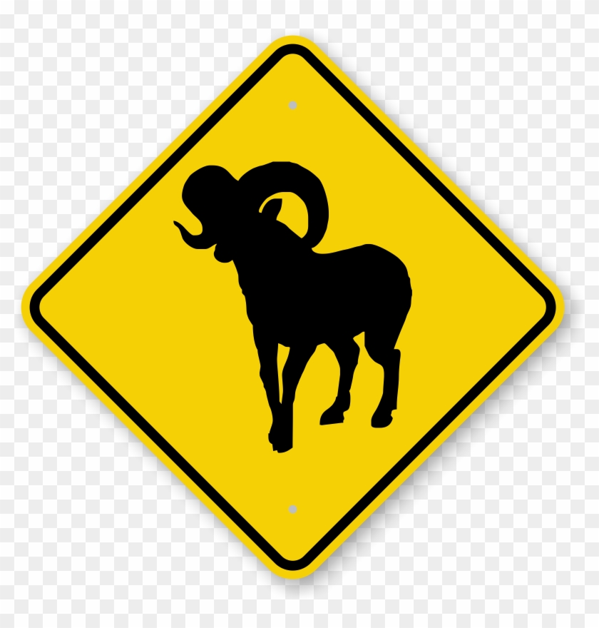 Bighorn Sheep Animal Crossing Sign - Slippery When Wet Sign Clipart #191645