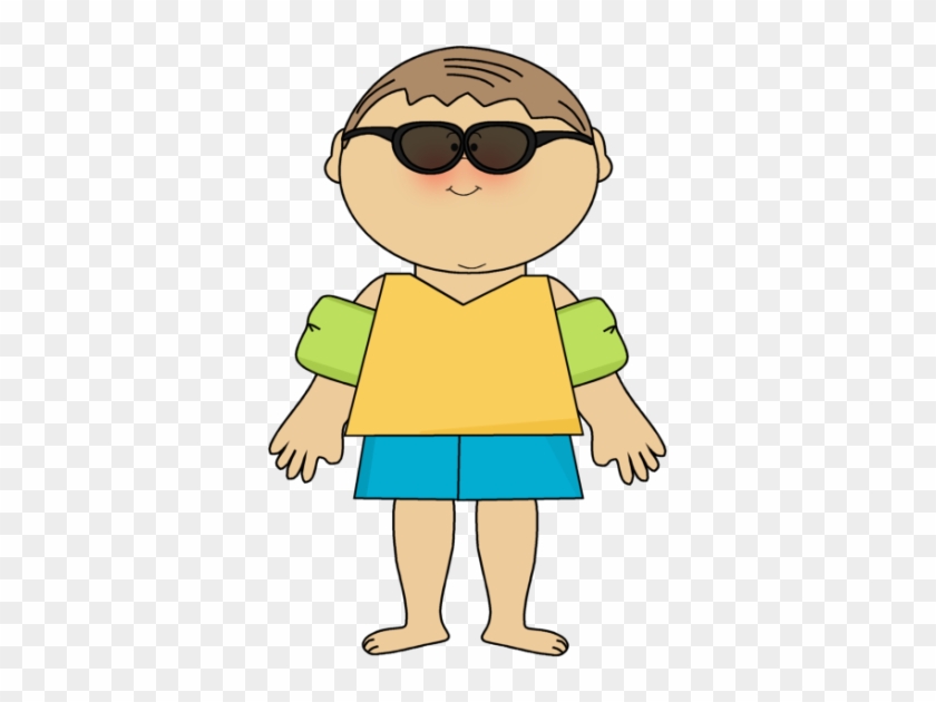 Boy Wearing Arm Floats Clip Art - Boy With Sunglasses Clipart #192035