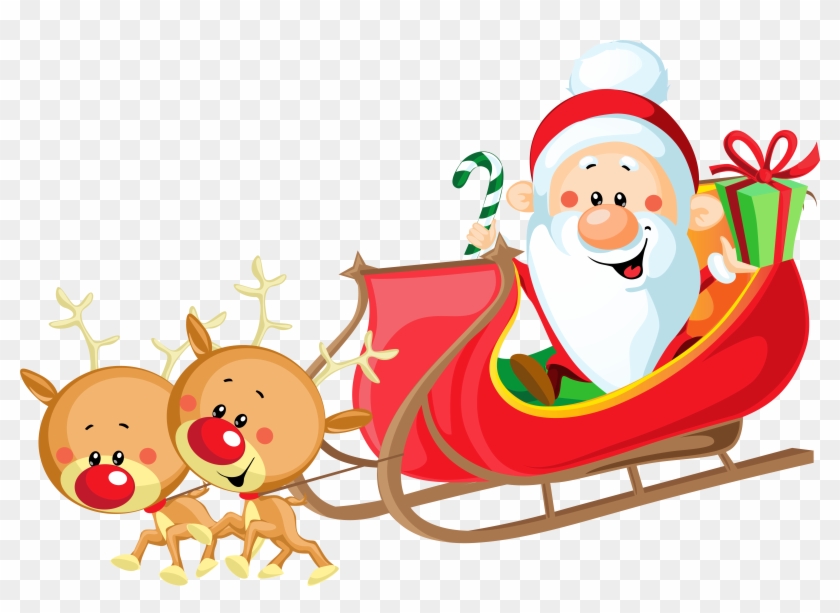 Cute Santa With Sleigh Png Clipart Image - Santa On Sleigh Clipart #192706