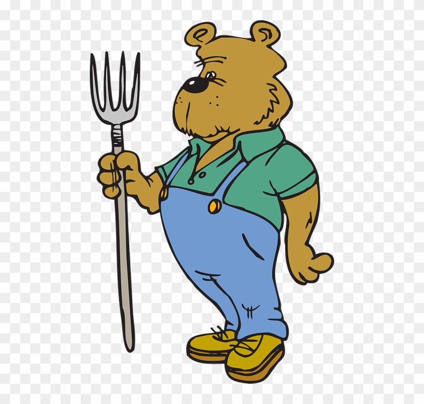 Cartoon, Farm, Tool, Farmer, Bear, Clothes, Pitchfork - Cartoon Bear In Clothes #192762