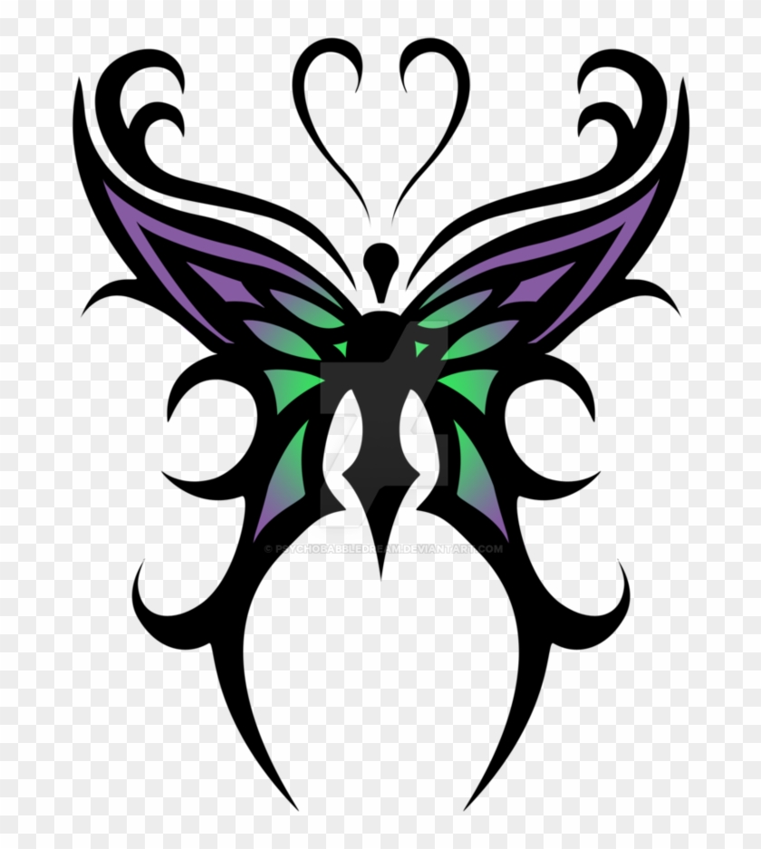 Cool Color Tribal Butterfly Tattoo Design By Psychobabbledream - Butterfly Tribal Tattoo Designs #1144901