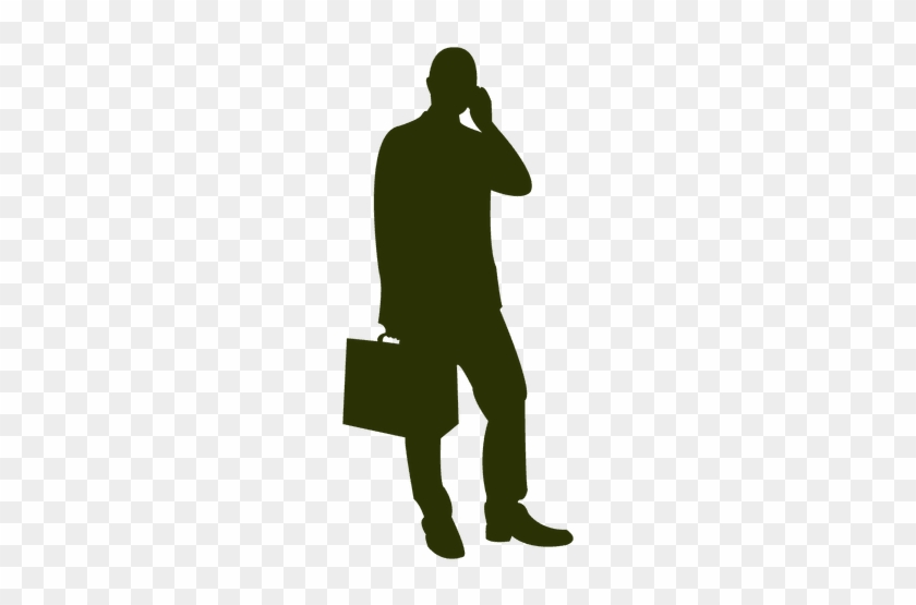 Businessman Talking Mobile Standing With Briefcase - Homem De Negócios Sombra Azul #1145434
