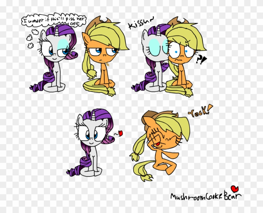 Mushroomcookiebear, Cute, Heart, Kissing, Kiss On The - Applejack And Rarity Kissing #1146647