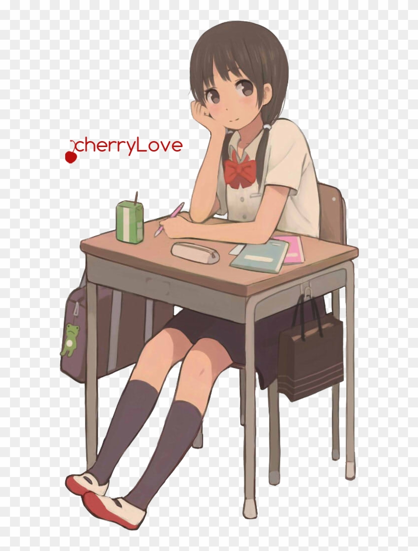 Anime Girl Render 8 By Kamizawayukina - Anime Girl Sitting At Desk #1147480
