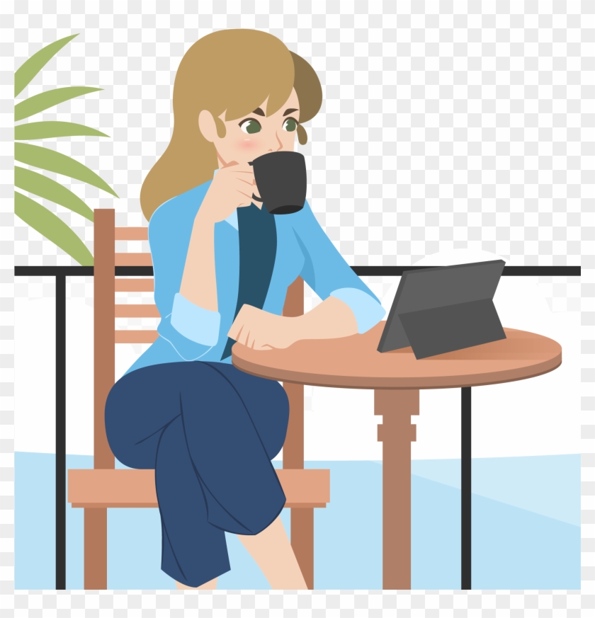Coffee Cafe Drawing Starbucks - Woman Drinking Coffee Png Transparent #1147512