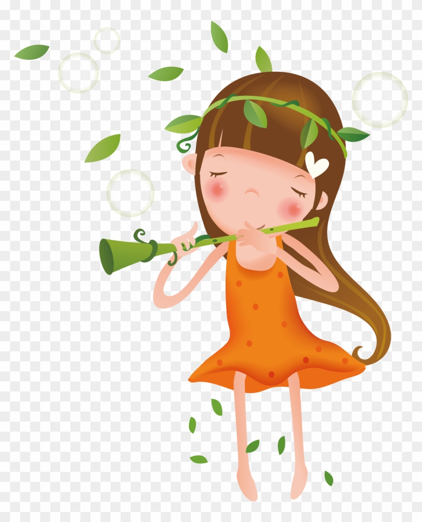 Girl Playing The Flute - Vector Graphics #1147527