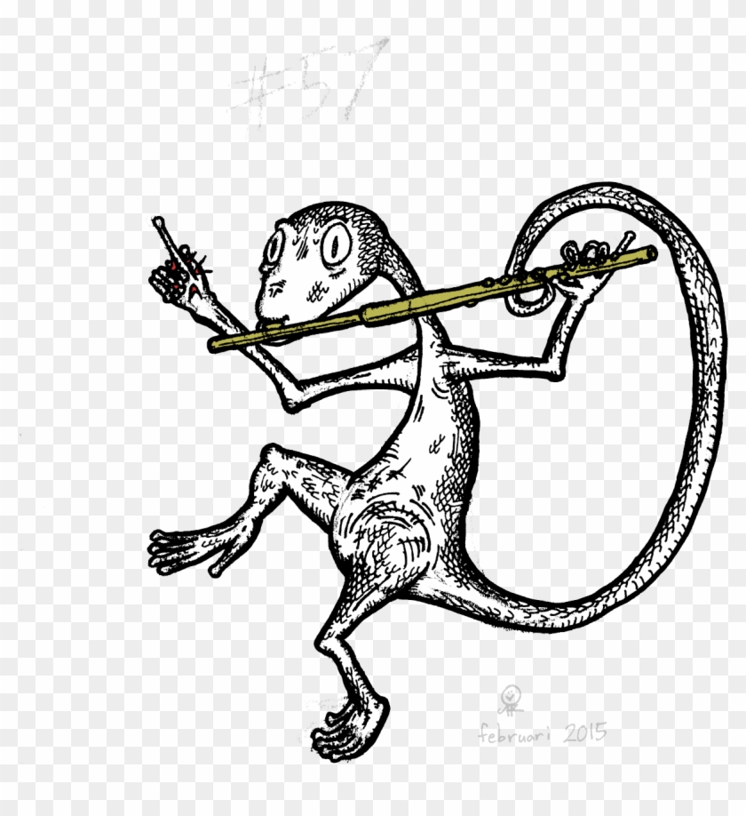 Lizard Playing A Flute - Cartoon #1147567