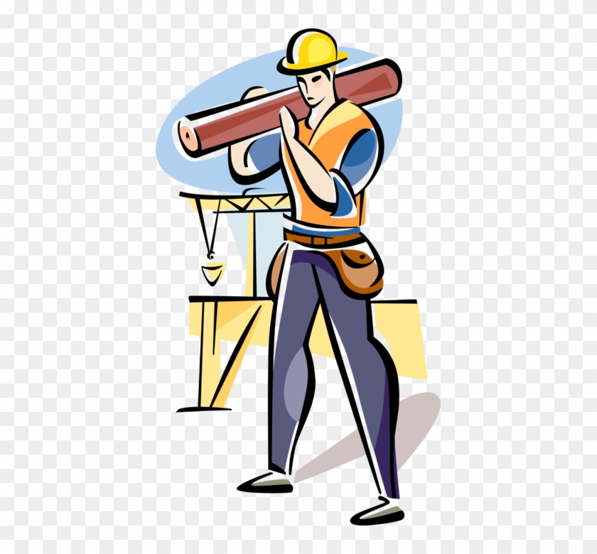 Vector Illustration Of Construction Worker Carries - Cartoon #1147617