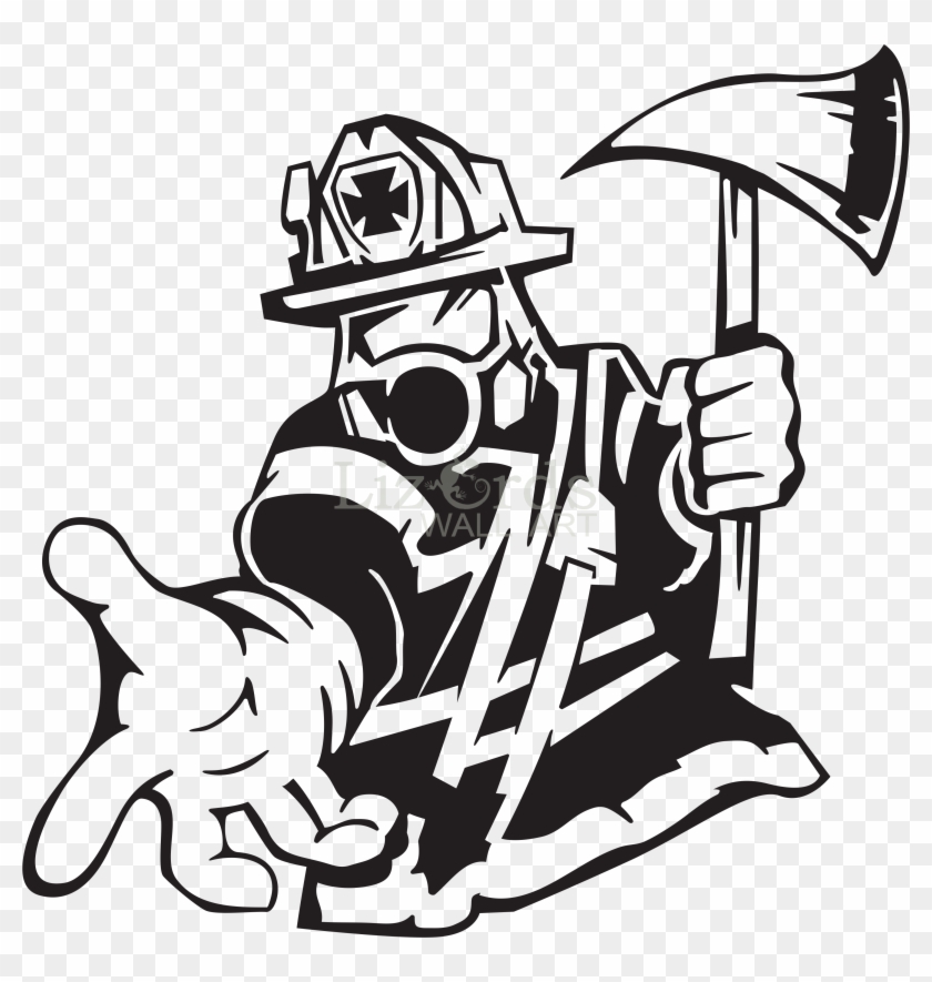 Firefighter Text Sticker Line Art Silhouette - Firefighter Line Art #1149326