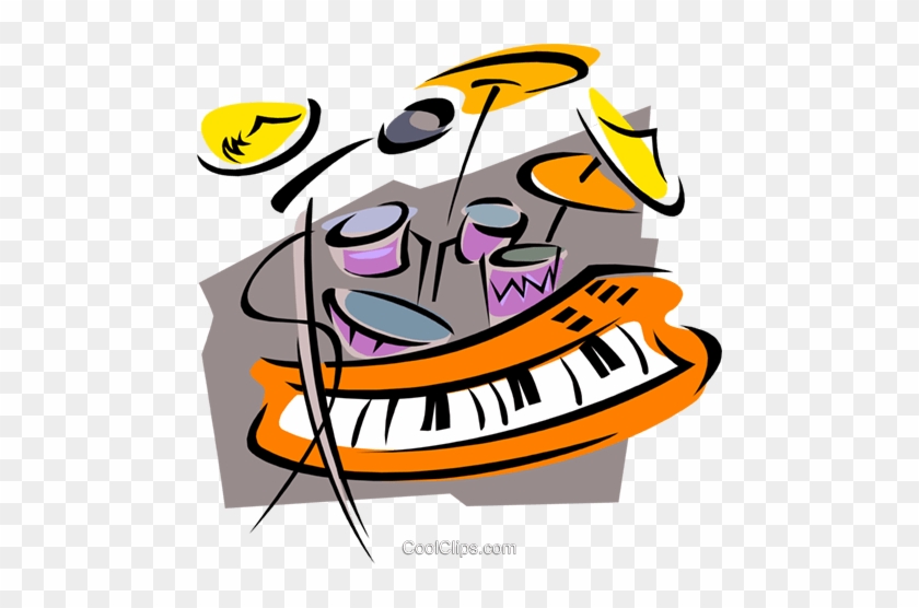 Keyboards With Drums Royalty Free Vector Clip Art Illustration - Keyboards With Drums Royalty Free Vector Clip Art Illustration #1149374