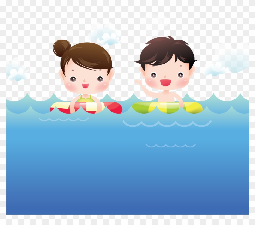 Child Swimming Cartoon Illustration - Children Swimming Cartoon #1149716