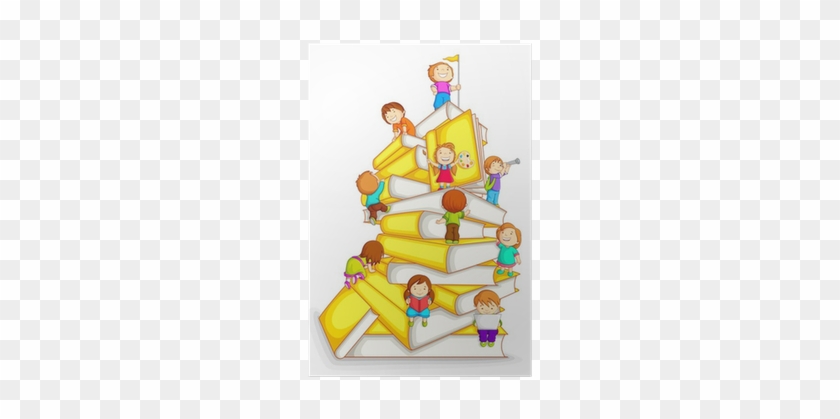 Vector Illustration Of Kids Climbing In Stack Of Book - Niños Escalando Libros #1149791