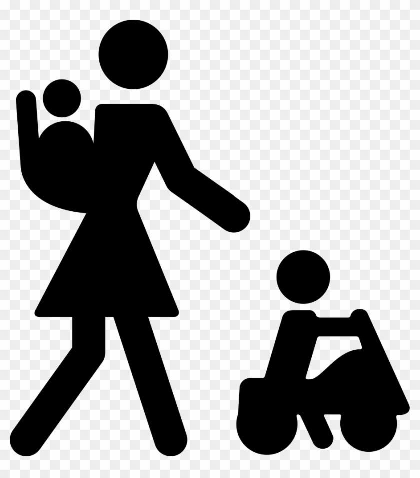 Mother With Baby On Her Back And Other Child On A Car - Icon Mother Child #1150203