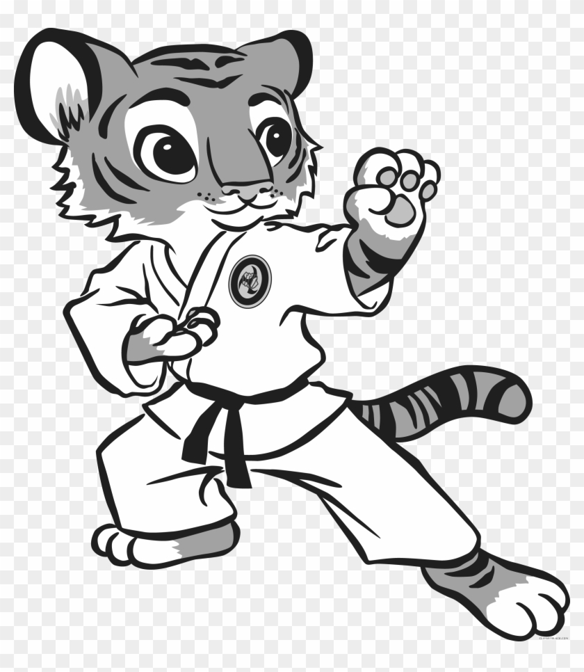 Tiger Animal Free Black White Clipart Images Clipartblack - Cartoon Karate Tiger #1150666