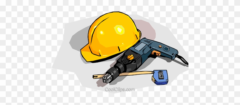 Hard Hat With Drill And Tape Measure Royalty Free Vector - Hard Hat #1150856