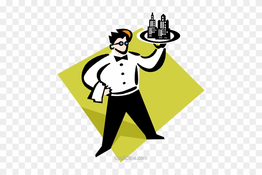 Waiter With A Serving Tray Royalty Free Vector Clip - Garçom Vetor Png #1152979
