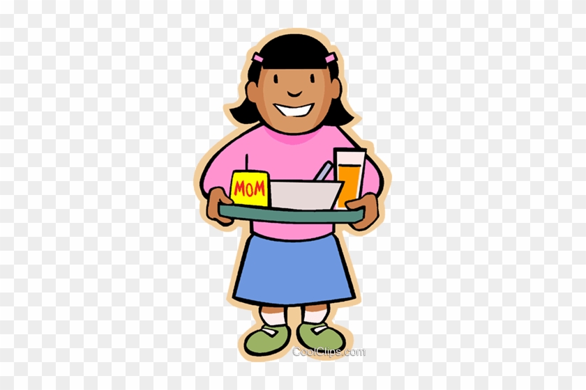 Little Girl With Lunch Royalty Free Vector Clip Art - Hold Lunch Tray Clipart #1152995