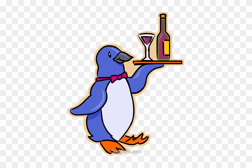 Penguin Serving A Tray Of Drinks Royalty Free Vector - Penguin #1152996