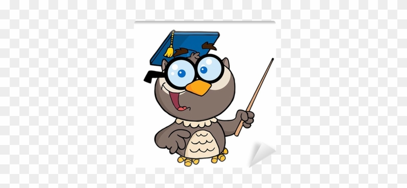 Owl Teacher Cartoon Character With Graduate Cap ,pointer - Teacher Cartoon Owl #1153755