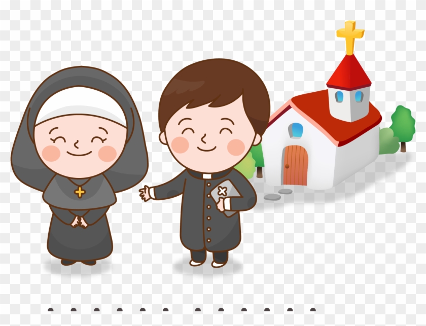 Cartoon Child Illustration - Priest And Nun Cartoon #1153789