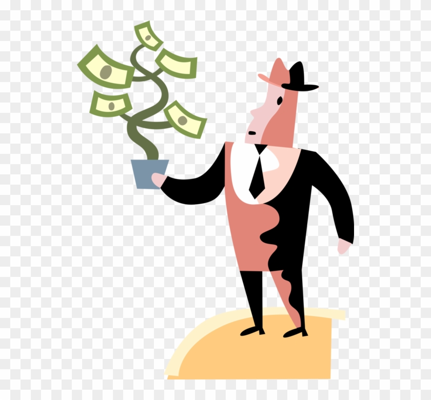 Vector Illustration Of Businessman Nurtures Financial - Cartoon #1153798