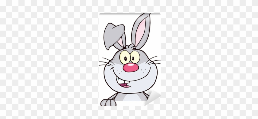 Gray Rabbit Cartoon Mascot Character Over Blank Sign - Pink Rabbit Cartoon Png #1154313