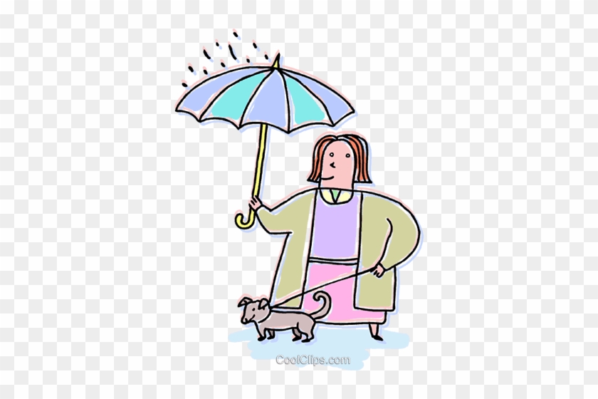 女子伞和牵着一只狗免版税矢量剪贴画插图 - 女子伞和牵着一只狗免版税矢量剪贴画插图 #1156032