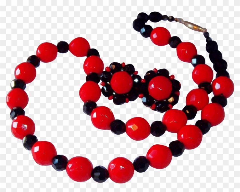 Classic Red & Black Faceted Glass Beaded Necklace & - Bead #1156037