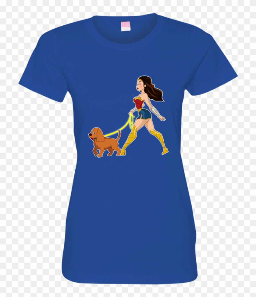 Wonder Woman Walking A Cocker Spaniel 3516 Lat Ladies' - T-shirt #1156758