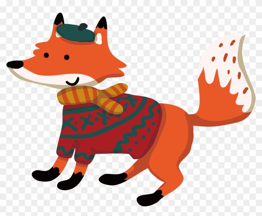 Cartoon Fox Winter Illustration - Illustration #1157031