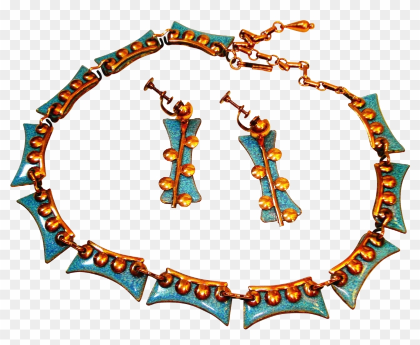 Atomic Age Copper Enamel Mid Century Eames Necklace - Atomic Age Copper Enamel Mid Century Eames Necklace #1157410