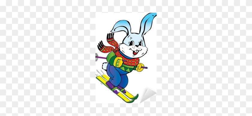 Young Hare Skiing - Easter Bunny With Basket #1158059