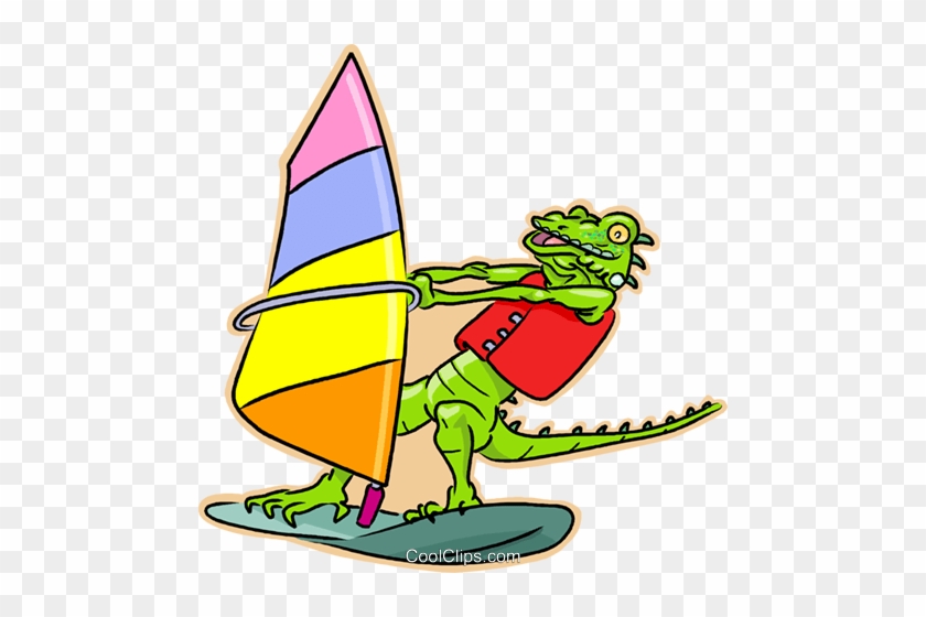 Windsurfing Alligator Royalty Free Vector Clip Art - Iguana Cartoon #1160725