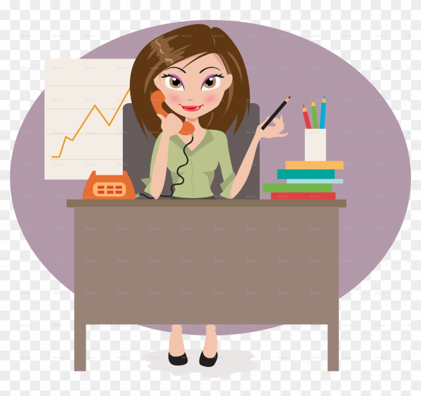 Desk - Woman In Office Cartoon #1160770