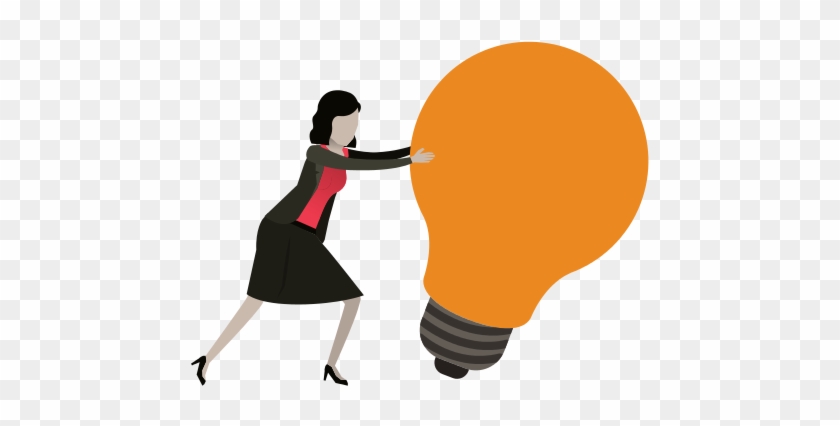 Businesswoman Pushing A Big Light Bulb - Illustration #1160784