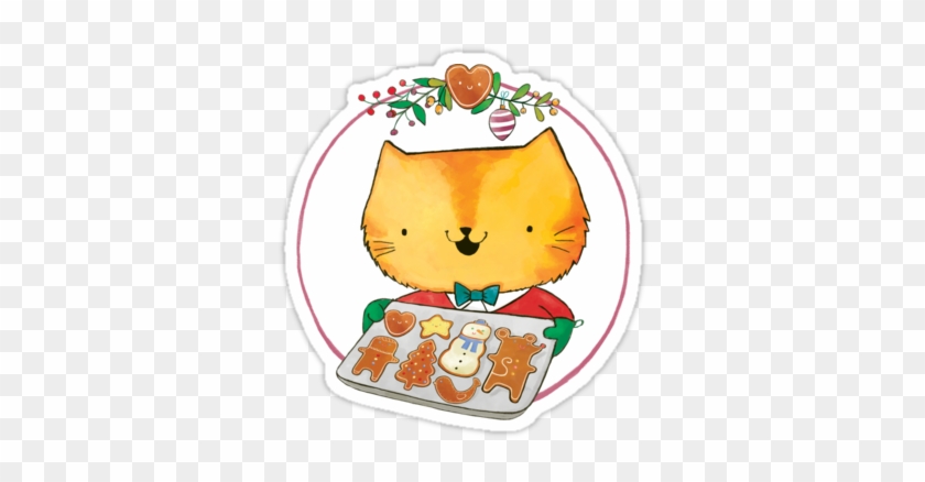 'cute Christmas Cat With Gingerbread Cookies' Sticker - Niedliche Katzen-und Mäusefrohe Karte #1161829