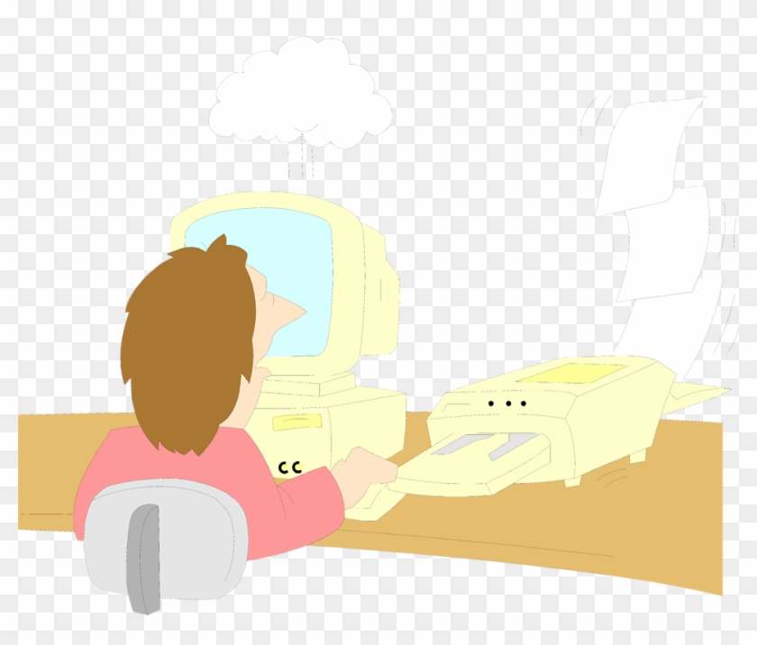 Illustration Of A Man Sitting At A Computer Malfunctioning - Illustration #1163510