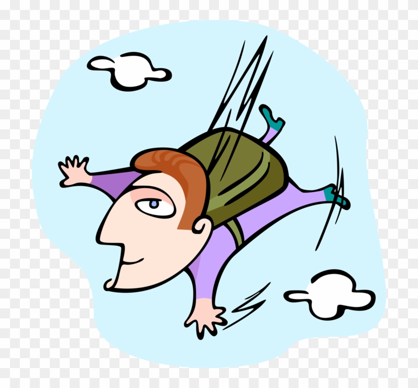 Vector Illustration Of Skydiver With Parachute Plummets - Skydiving Clipart #1164577
