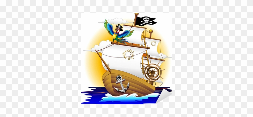 Nave Pirata Con Pappagallo-pirate Ship And Cartoon - Pegatinas Barco Pirata #1164591