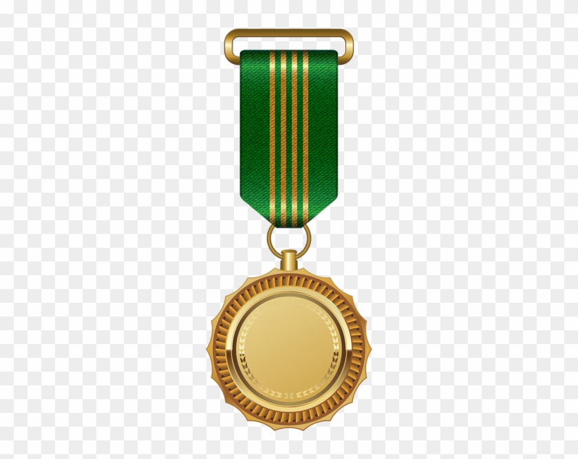 Gold Medal With Green Ribbon Png Clipart Image - Medal With Green Ribbon #1164724