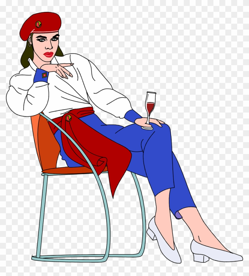 Illustration Of A Beautiful Woman Sitting In A Chair - Woman Sitting And Drinking #1165263