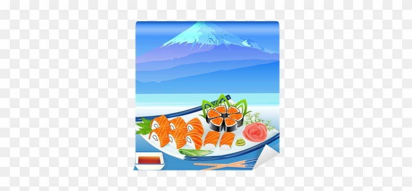 Of Sushi Rolls With Greenery On The Background Of Fujiyama - Vector Marketing #1165788