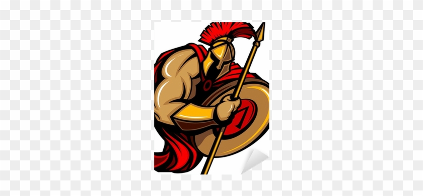 Spartan Trojan Mascot Cartoon With Spear And Shield - Espartano Desenho #1166321