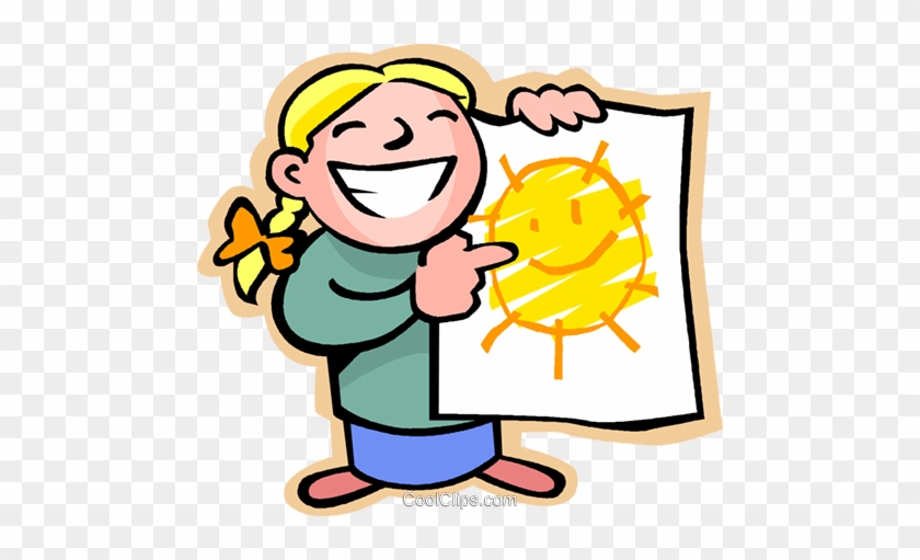 Niña Con Un Dibujo De Sol Feliz Libres De Derechos - Art Work Clip Art #1166993