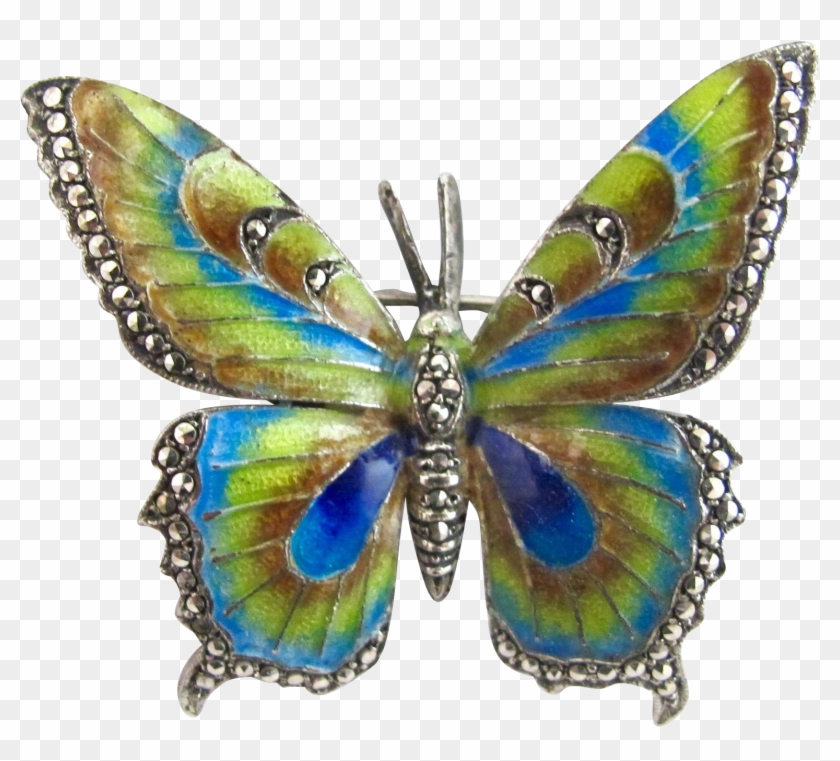 Vintage Germany Sterling Marcasite Enamel Butterfly - Brooch #1167235